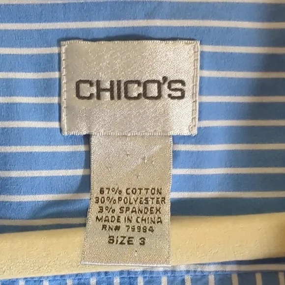 Chico's Classic Blue Pinstripe Blouse Size 3 - Picture 5 of 6
